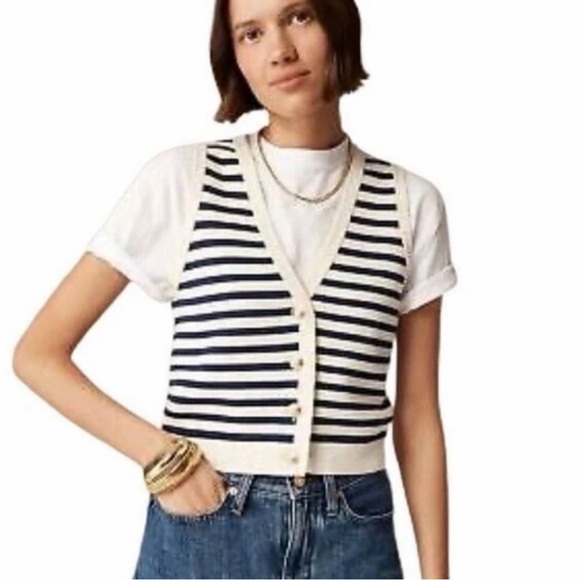J. Crew Tops - J crew Emilie sweater vest stripe blue and white size XXS